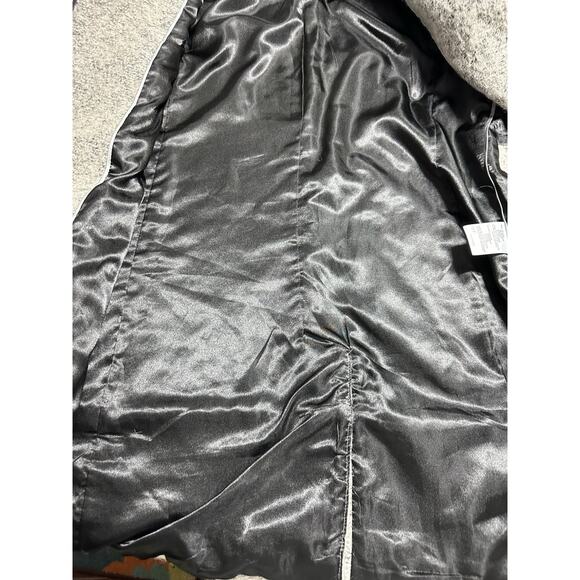 Calvin Klein Wool Blend Faux Leather Trim Bouclé Asymmetrical Coat Gray Small - Picture 15 of 16